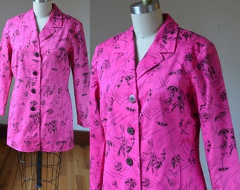 1980's Fuchsia Pink And Black Blazer By Dandi By Andi M. Size Small, Vintage Bright Pink Blazer Size Small