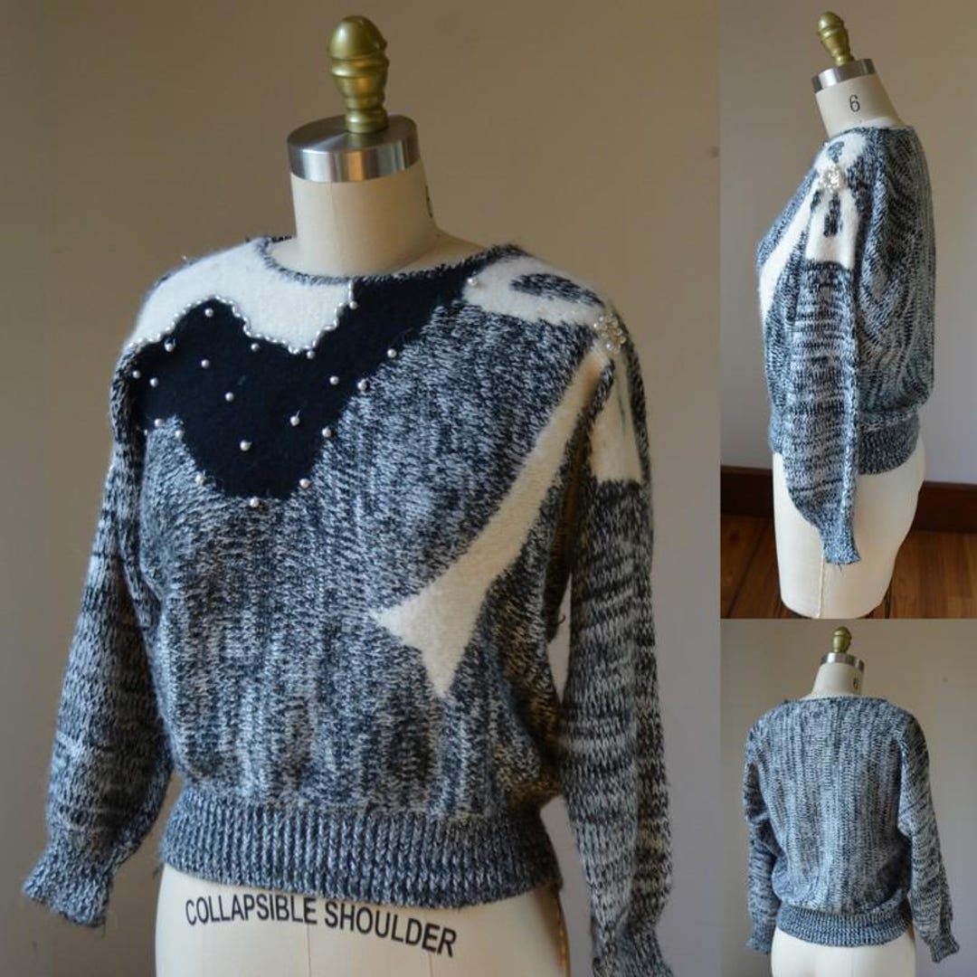 1980's Gray Angora Lambswool Short Sweater Women's Size Small by