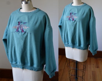 90er Jahre Keeneland Kentucky Reiter Sweatshirt Größe L, Pferde Sweatshirt Größe Lg, Vintage Grünes Kurzes Oversized Pferde Sweatshirt Größe LG