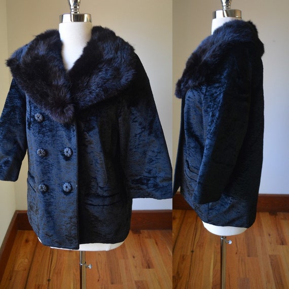 1950's Black Curly Lamb's Wool Coat With Mink Coll