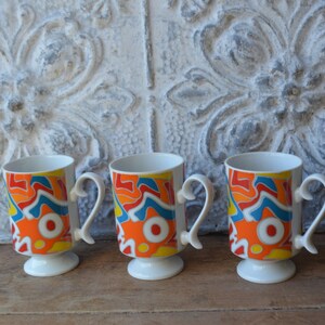 Set Of Three Retro Pop Art "Love" Mugs, Vintage Fun Colorful "Love" Irish Coffee Style Mugs