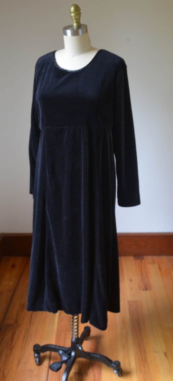 90's Long Sleeve Oversized Black Velvet Dress Siz… - image 2
