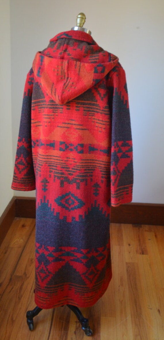 1990's Vintage Deep Red Southwestern Style Hooded… - image 3