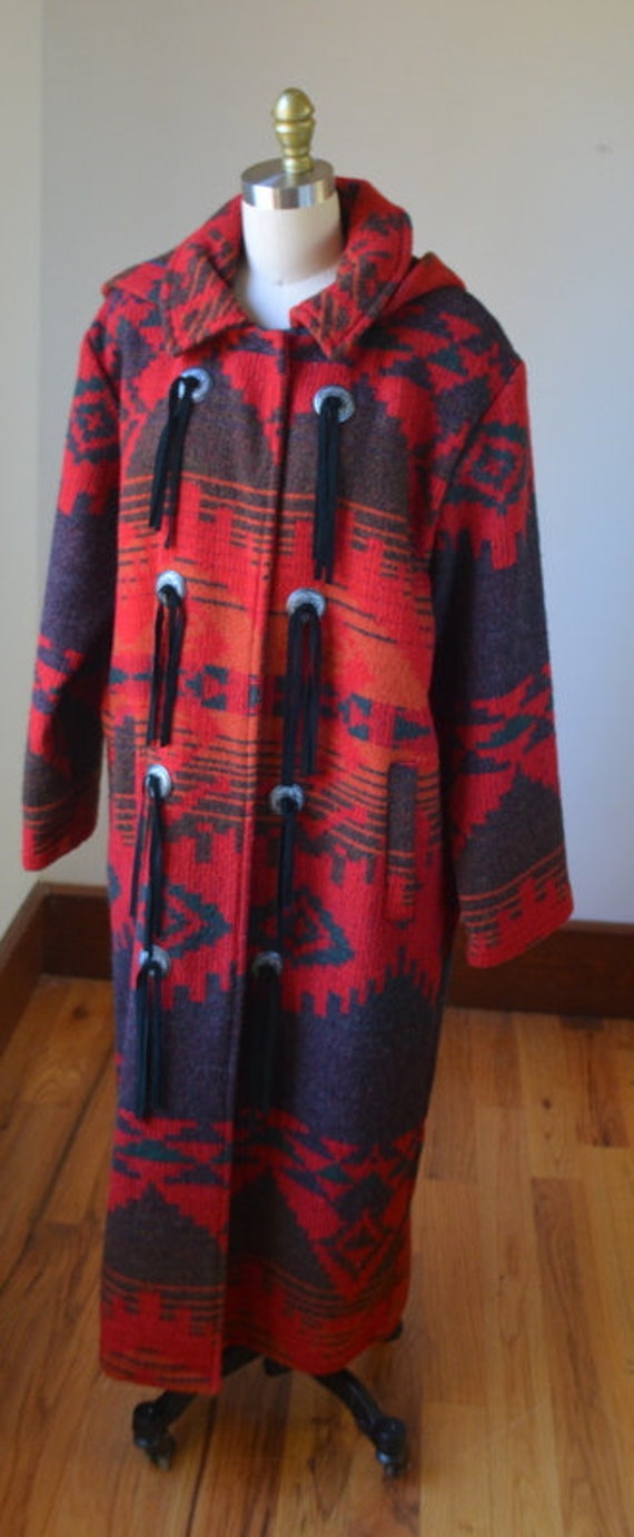 1990's Vintage Deep Red Southwestern Style Hooded… - image 10