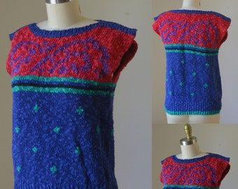 1980's Vintage Sleeveless Sweater By Liz Claiborne Size Medium, Vintage Knit Linen Blend Sleeveless Sweater Size Medium