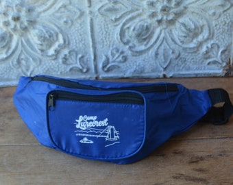 Vintage "Camp Lurecrest" Blue Fanny Pack, Vintage Bright Blue Fannypack