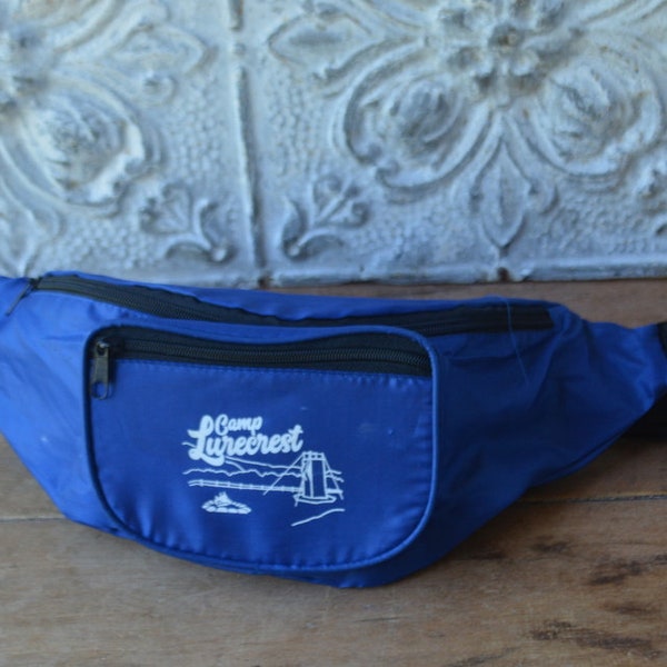 Vintage "Camp Lurecrest" Blue Fanny Pack, Vintage Bright Blue Fannypack