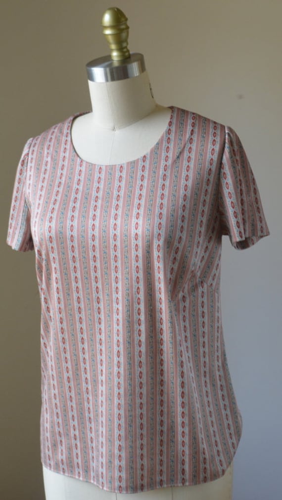 70's Vintage Print Short Sleeve Fitted Top Women'… - image 2