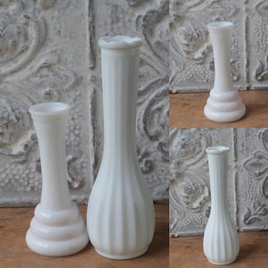 Collection Of 2 Vintage Milk Glass Flower Vases Wedding, Home Or Event Decor, Vintage Collection Of Two Milk Glass Vases