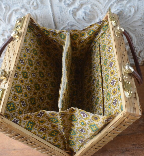1960's Brown Rattan Weaved Basket Brief Handbag, 1960… Gem