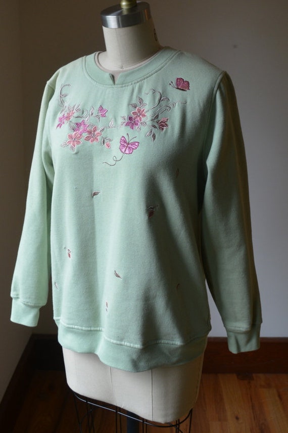 90's Vintage Lime Green Embroidered Sweatshirt Si… - image 2