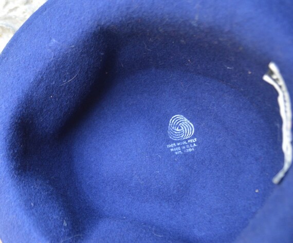 Vintage 1990's Blue Wool Felt Hat Size Small By S… - image 7