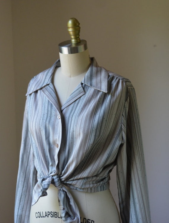 1970's Gray Striped Long Sleeve Dress Blouse By T… - image 7