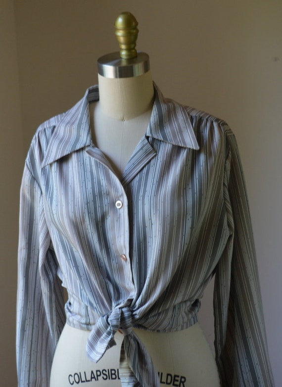 1970's Gray Striped Long Sleeve Dress Blouse By T… - image 8