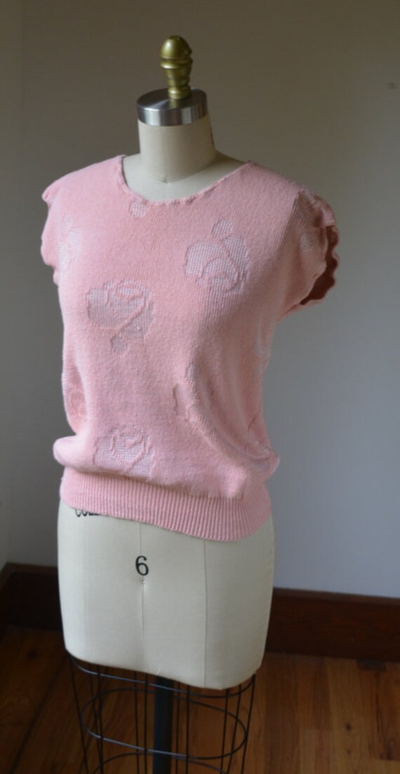 1980's Vintage Pink Short Sleeve Sweater By Kate … - image 4