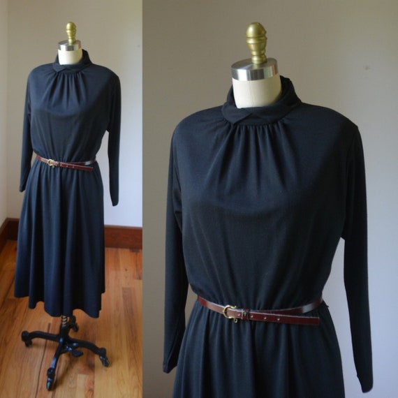 1980's Black Twisted Mockneck Long Sleeve Dress W… - image 1