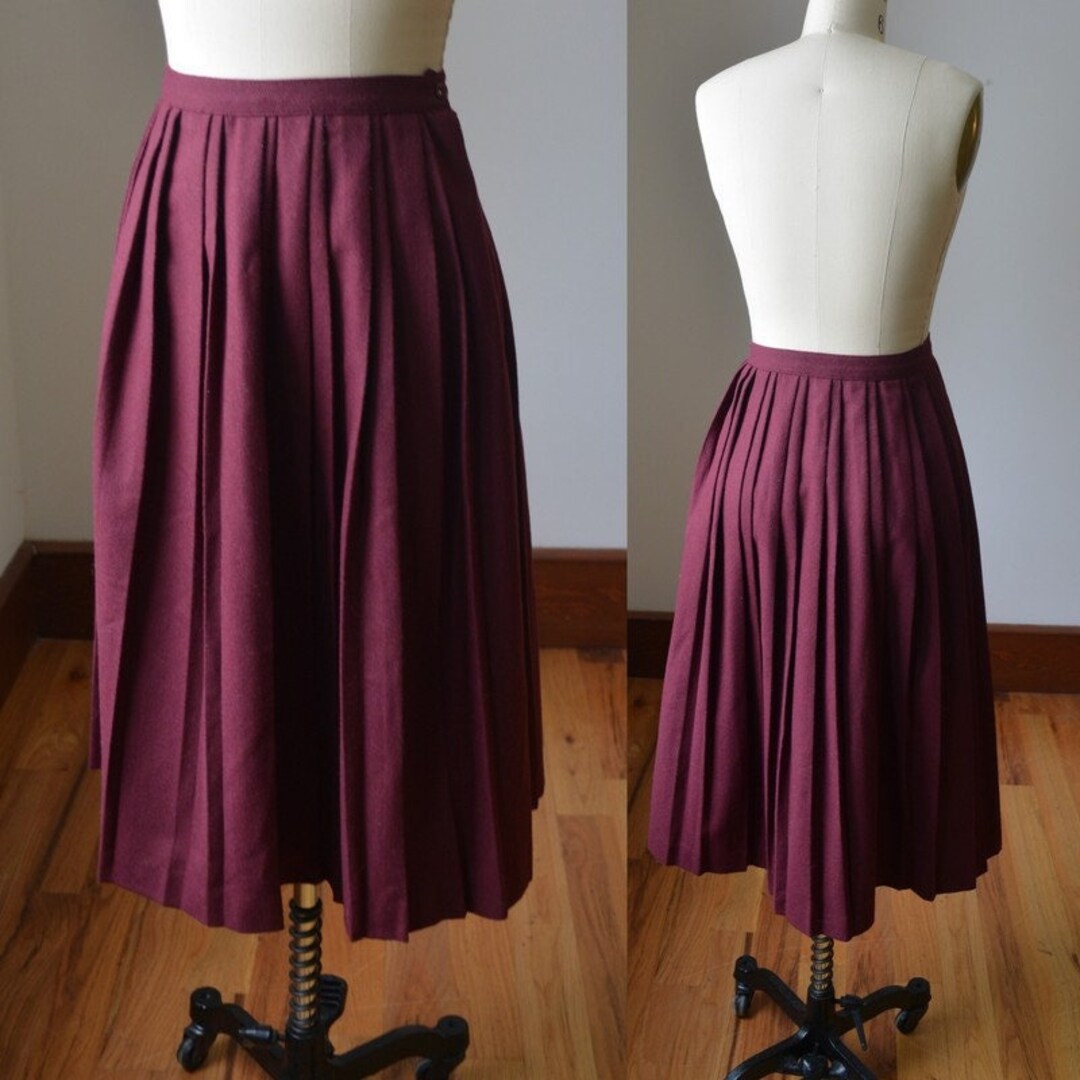 Vintage Pleated Wool Burgundy Skirt Women's Size 6 by A.J. - Etsy