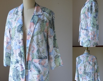 1980's Pastel Colored Floral Open Concept Blazer By Classic Directions Size Medium