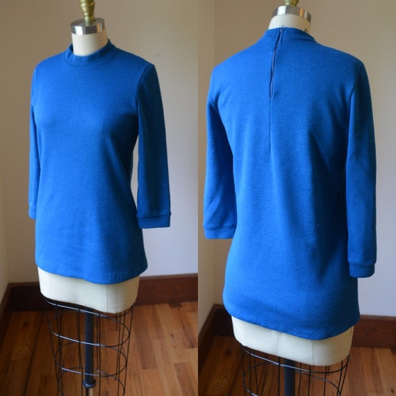 1960's Vintage Royal Blue Fitted Sweater Size Sma… - image 1