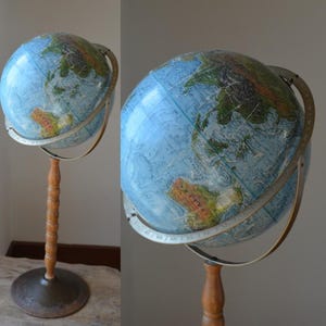 Beautiful Vintage 12" Replogle World Nation Globe With Wood And Metal Stand