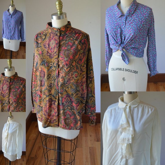 Vintage Bundle Of Three Button Down Dress Blouses… - image 1