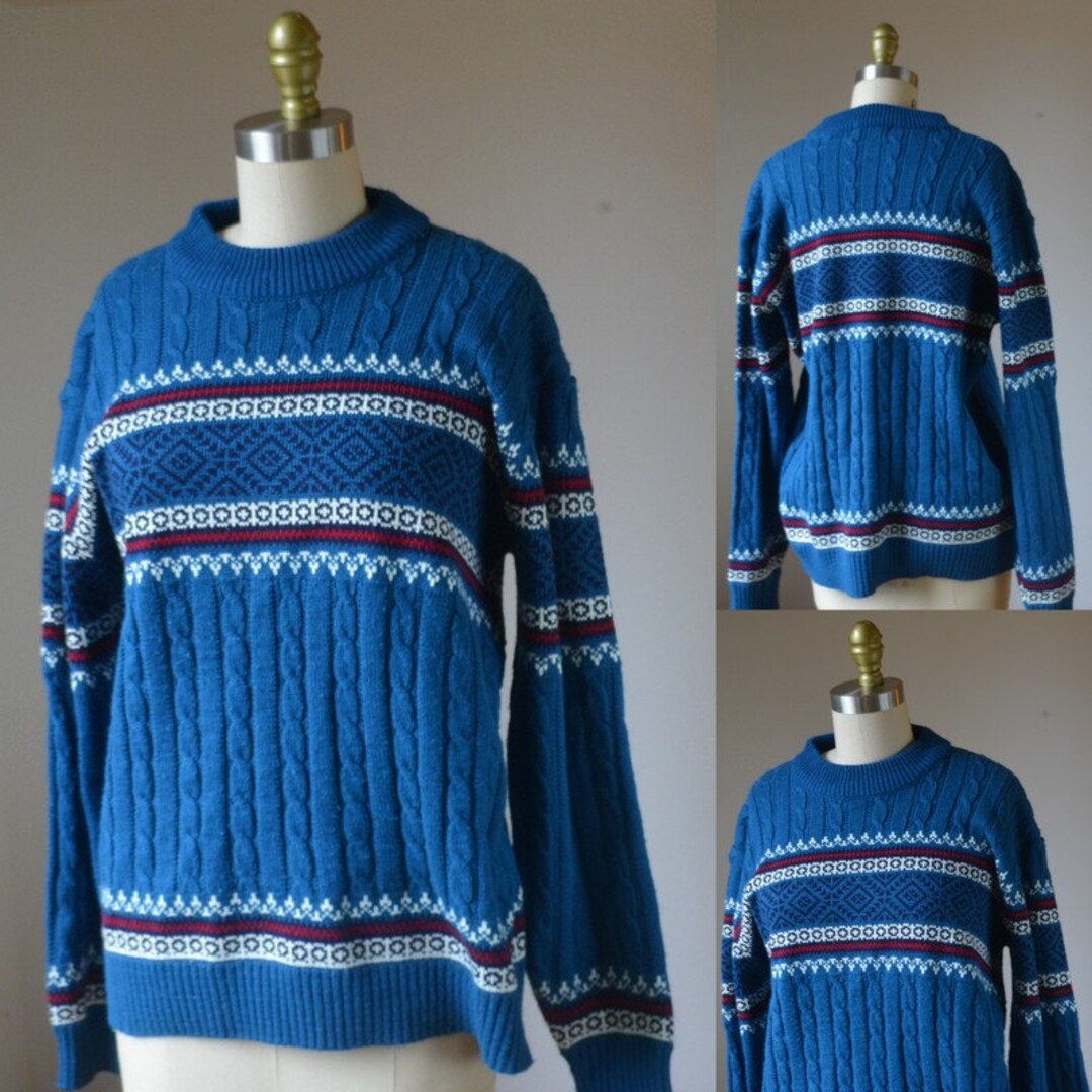 80's Vintage Blue Nordic Style Winter Sweater Size Medium by JC Penny