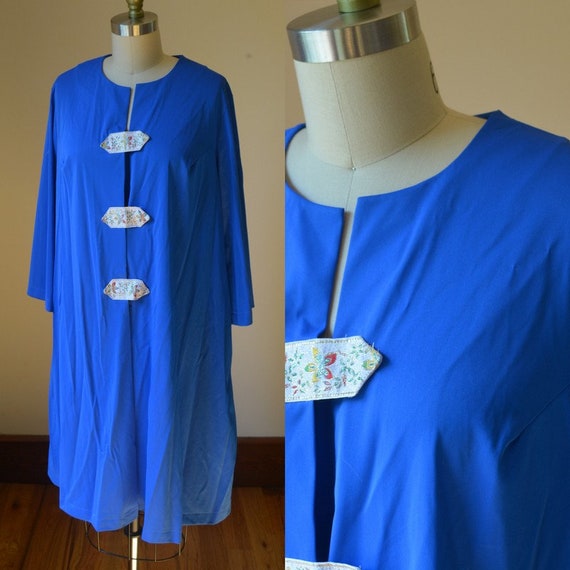 1980's Vintage Royal Blue Nylon Robe Women's Size… - image 1