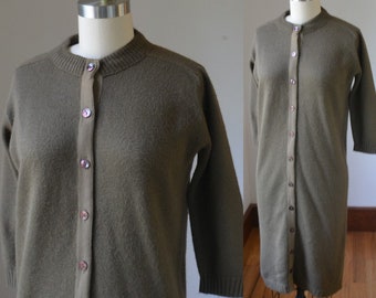 1960's Brown Fitted Sweater Dress Size Small By Bobbie Brooks, Vintage Sixties Brown Fitted Button Down Sweater Dress Size Small