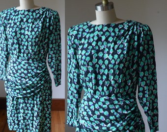 1980's Silk Green Dress By Saks Fifth Avenue France Size Small 6