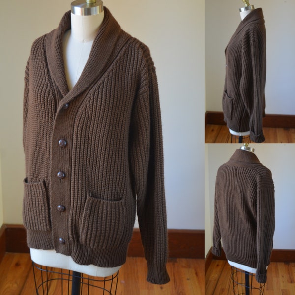 Vintage Chocolate Brown Oversized Button Down Cardigan Size Medium, Vintage Brown Long Sleeve Button Down Cardigan Size Medium