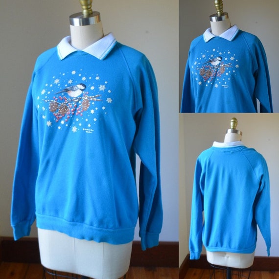 Vintage Winter Song Bird Themed Sweatshirt Size Sm