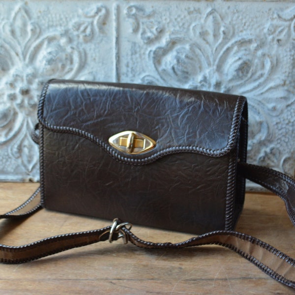 Vintage Brown Chunky Leather Crossbody Handbag