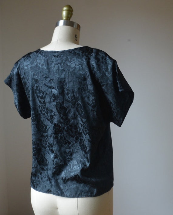 Vintage Black Floral Shell Top Blouse By Habits S… - image 6