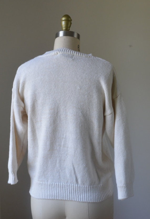 1980's Cream Bedazzled Pullover Sweater Size Smal… - image 9