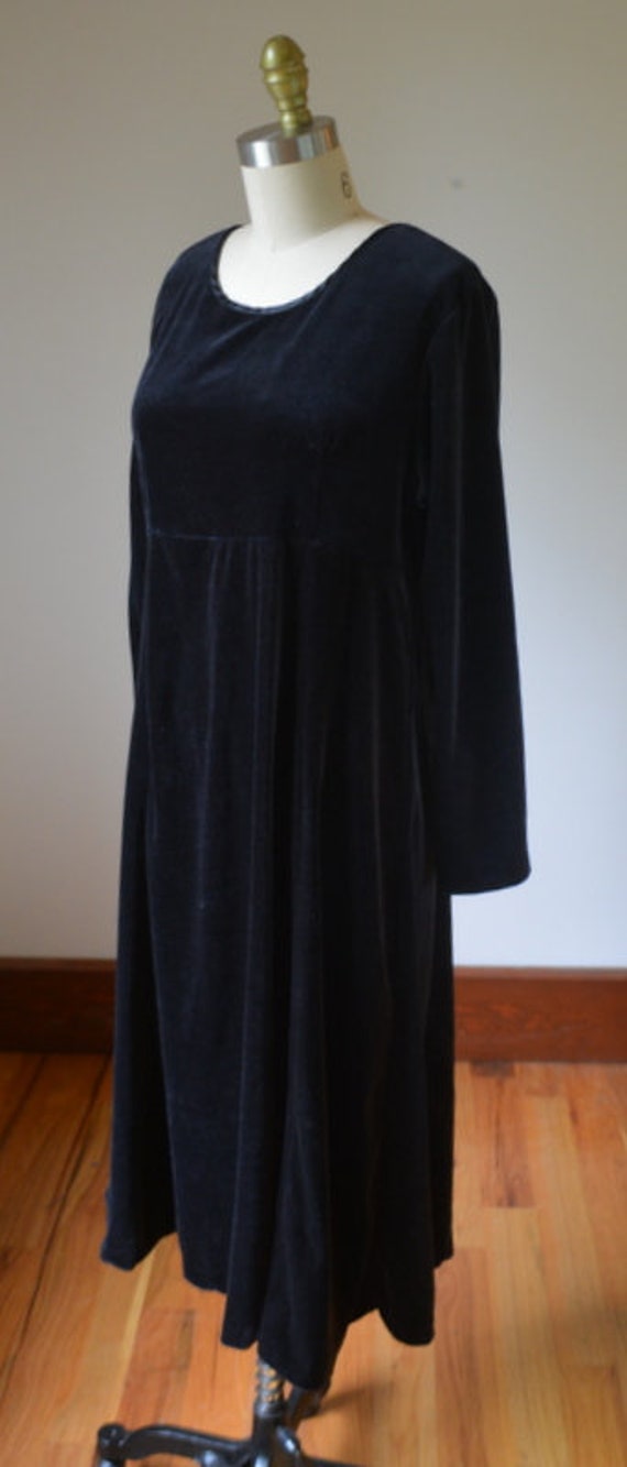 90's Long Sleeve Oversized Black Velvet Dress Siz… - image 9