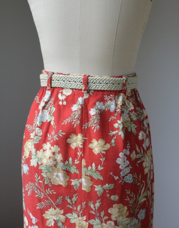 90's Vintage Floral Linen High Waisted Skirt With… - image 8