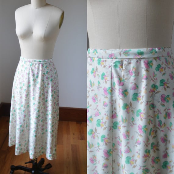 1980's Light Weight Handmade Floral SKirt women's… - image 1