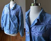80 39 s Mixed Medium Denim Jacket By Together Women 39 s Size Large, Vintage Denim And Laced Jean Jacket With Cinched In Waist Size Women 39 s Large