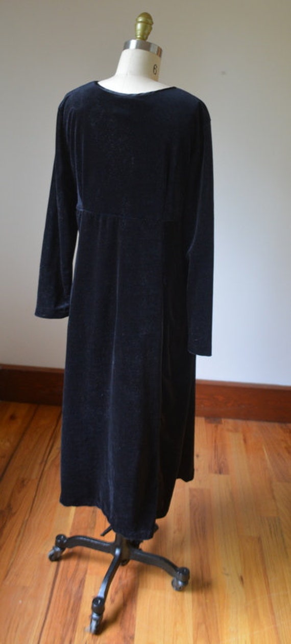 90's Long Sleeve Oversized Black Velvet Dress Siz… - image 5