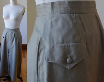 1990's Khaki Tan Button Down Skirt With Pockets Women's Size 6/8 Small, Khaki Button Down Skirt With Pockets Size Small