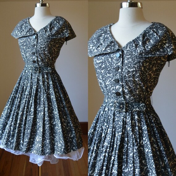 1950's Black And White Day Dress Size Women's Sm 6