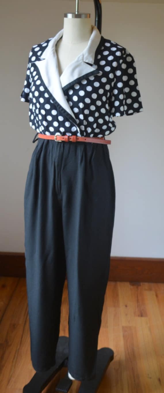 1980's  Black And White Polka Dot Pants Jumper By… - image 2