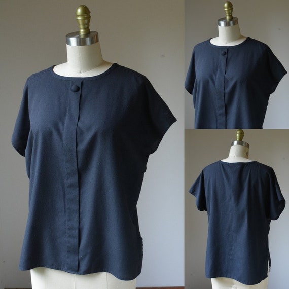 1960's Black Shell Top Blouse By Nouveau Size Medi