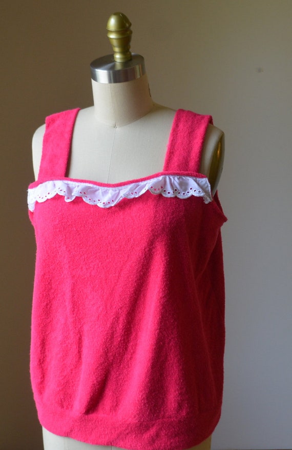 1980's Vintage Pink Handmade Terry Cloth Summer T… - image 2