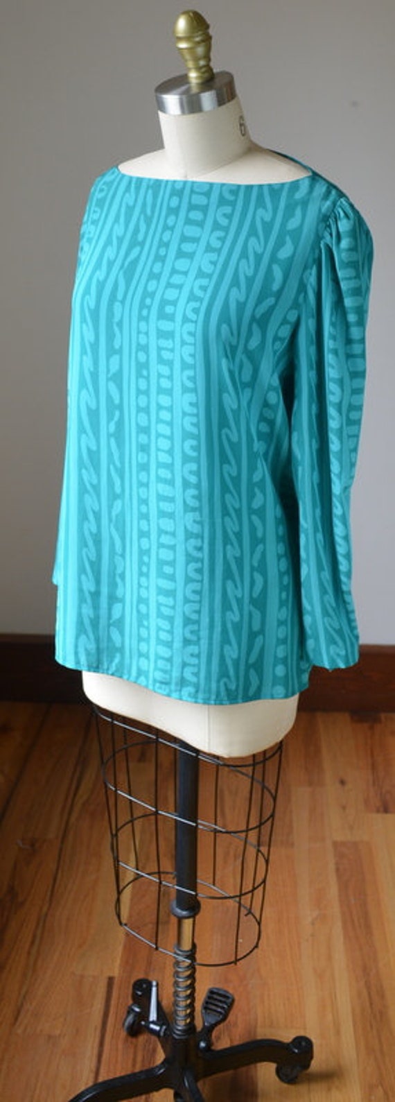 80's Classic Vintage Green/Teal Blouse Size Small… - image 2