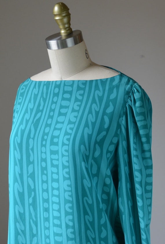 80's Classic Vintage Green/Teal Blouse Size Small… - image 5