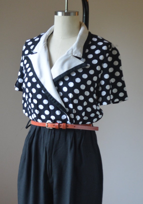 1980's  Black And White Polka Dot Pants Jumper By… - image 4