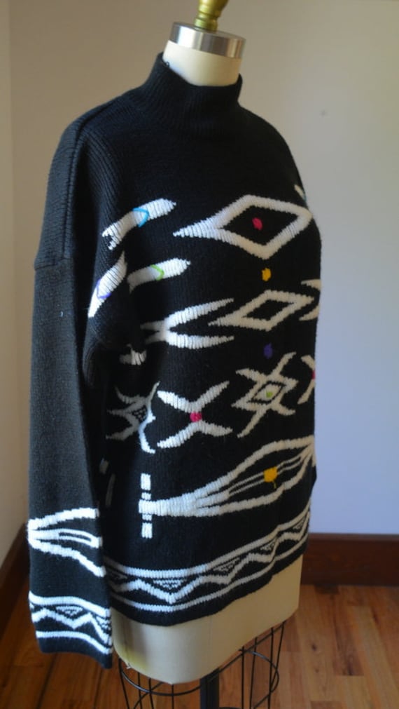 1990's Black Geometric Long Sleeve Sweater By Git… - image 7