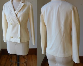 1980's Cropped Fitted Ivory/off white Basic Essential Layering Blazer Women's Size Small