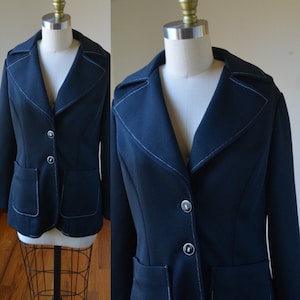 1970&#39;s Vintage Black Blazer With Oversized Collar Size Small